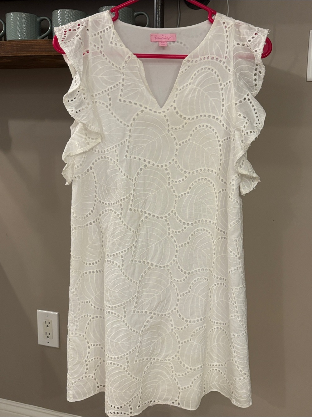 Lilly Pulitzer White Eyelet Ruffle Sleeve Shift Dress XXS 100% Cotton